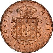 Portugal 20 Reis 1847 KM# 482 Kingdom Decimal coinage MARIA II DEI GRATIA coin obverse Portugal 20 Reis 1847 KM# 482 Kingdom Decimal coinage MARIA II DEI GRATIA coin obverse