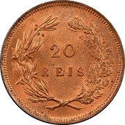 Portugal 20 Reis 1891 KM# 533 Kingdom Decimal coinage 20 REIS coin reverse Portugal 20 Reis 1891 KM# 533 Kingdom Decimal coinage 20 REIS coin reverse