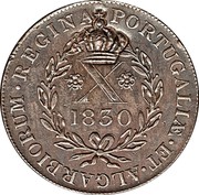 Portugal 20 Reis ND KM# 18.1 Portuguese Administration Countermarked coinage (1871 Decree) PORTVGALIE ET ALGARBIORUM REGINA X 1830 coin reverse Portugal 20 Reis ND KM# 18.1 Portuguese Administration Countermarked coinage (1871 Decree) PORTVGALIE ET ALGARBIORUM REGINA X 1830 coin reverse