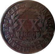 Portugal 20 Reis (Vinten) 1800 KM# 329 Kingdom Milled coinage PORTUGALIÆ.ET.ALGARB.PRINCEPS XX 1800 coin reverse Portugal 20 Reis (Vinten) 1800 KM# 329 Kingdom Milled coinage PORTUGALIÆ.ET.ALGARB.PRINCEPS XX 1800 coin reverse