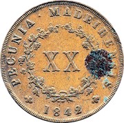 Portugal 20 Reis (XX Reis) 1842 KM# 3 Prortuguese colony Early coinage PECUNIA MADEIRENSIS 1842 XX coin reverse Portugal 20 Reis (XX Reis) 1842 KM# 3 Prortuguese colony Early coinage PECUNIA MADEIRENSIS 1842 XX coin reverse