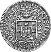 Portugal 200 Reis (1/2 Cruzado) Pedro II 1684 KM# 144 PETRVS II D.G. REX PORTVGALIÆ 200 coin obverse Portugal 200 Reis (1/2 Cruzado) Pedro II 1684 KM# 144 PETRVS II D.G. REX PORTVGALIÆ 200 coin obverse