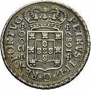 Portugal 200 Reis (12 Vintens. 200 = 240 Reis) Pedro II Porto mint 1689 KM# 153 PETRVS.II.D.G.PORTVG.ET.ALG.REX 200 coin obverse Portugal 200 Reis (12 Vintens. 200 = 240 Reis) Pedro II Porto mint 1689 KM# 153 PETRVS.II.D.G.PORTVG.ET.ALG.REX 200 coin obverse