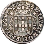 Portugal 200 Reis (12 Vintens) (Pedro II Lisbon mint) KM# 148 IN*HOC*SIGNO*VINCES coin reverse Portugal 200 Reis (12 Vintens) (Pedro II Lisbon mint) KM# 148 IN*HOC*SIGNO*VINCES coin reverse