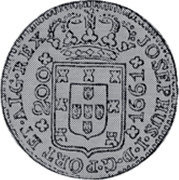 Portugal 200 Reis 1761 Error. Date 1661 KM# 247.2 Kingdom Milled coinage JOSEPHUS I D G PORT ET ALG REX 200 1661 coin obverse Portugal 200 Reis 1761 Error. Date 1661 KM# 247.2 Kingdom Milled coinage JOSEPHUS I D G PORT ET ALG REX 200 1661 coin obverse