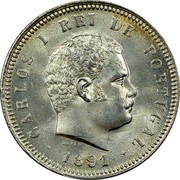 Portugal 200 Reis 1891 KM# 534 Kingdom Decimal coinage CARLOS I REI DE PORTUGAL ALVES 1891 coin obverse Portugal 200 Reis 1891 KM# 534 Kingdom Decimal coinage CARLOS I REI DE PORTUGAL ALVES 1891 coin obverse
