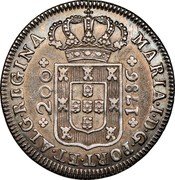 Portugal 200 Reis Maltese Cross 1786 KM# 287 MARIA I D G PORTET ALG REGINA coin obverse Portugal 200 Reis Maltese Cross 1786 KM# 287 MARIA I D G PORTET ALG REGINA coin obverse