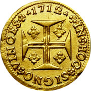 Portugal 2000 Reis 1712 KM# 183 Kingdom Milled coinage IN HOC SIGNO VINCES 1715 coin reverse Portugal 2000 Reis 1712 KM# 183 Kingdom Milled coinage IN HOC SIGNO VINCES 1715 coin reverse