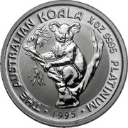 Australia 25 Dollars (Australian Koala) THE AUSTRALIAN KOALA 1/4 OZ 9995 PLATINUM 1995 coin reverse Australia 25 Dollars (Australian Koala) THE AUSTRALIAN KOALA 1/4 OZ 9995 PLATINUM 1995 coin reverse