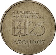 Portugal 25 Escudos 1977 KM# 607 Republic REPÚBLICA PORTUGUESA 25 ESCUDOS coin obverse Portugal 25 Escudos 1977 KM# 607 Republic REPÚBLICA PORTUGUESA 25 ESCUDOS coin obverse