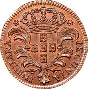 Portugal 3 Reis Jose I. Azores 1750 KM# A1 II III IOSEPHUS I D G P ET ALG REX coin obverse Portugal 3 Reis Jose I. Azores 1750 KM# A1 II III IOSEPHUS I D G P ET ALG REX coin obverse