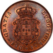 Portugal 3 Reis 1874 KM# 517 Kingdom Decimal coinage LUDOVICUS I DEI GRATIA coin reverse Portugal 3 Reis 1874 KM# 517 Kingdom Decimal coinage LUDOVICUS I DEI GRATIA coin reverse