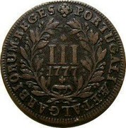 Portugal 3 Reis (III) 1777 KM# 260 Kingdom Milled coinage III PORTUGALIAE ET ALGARBIORUM REGES 1777 coin reverse Portugal 3 Reis (III) 1777 KM# 260 Kingdom Milled coinage III PORTUGALIAE ET ALGARBIORUM REGES 1777 coin reverse