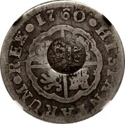 Portugal 300 Reis Countermarked 2 Reales Carlos III Spain ND KM# 25.1 HISPANIARUM REX 1760 coin reverse Portugal 300 Reis Countermarked 2 Reales Carlos III Spain ND KM# 25.1 HISPANIARUM REX 1760 coin reverse