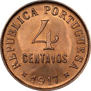 Portugal 4 Centavos 1917 KM# 566 Republic REPUBLICA PORTUGUESA 4 CENTAVOS 1917 coin obverse