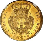 Portugal 4 Escudos (Peca) 1722 L KM# 213 Kingdom Milled coinage IN HOC SIGNO VINCES coin reverse