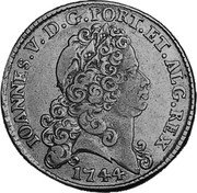 Portugal 4 Escudos (Peca) 1744 KM# 221.9 Kingdom Milled coinage JOANNES V D G PORT ET ALG REX 1738 coin obverse Portugal 4 Escudos (Peca) 1744 KM# 221.9 Kingdom Milled coinage JOANNES V D G PORT ET ALG REX 1738 coin obverse