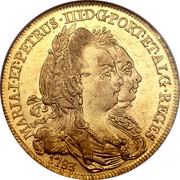 Portugal 4 Escudos (Peca) 1783 KM# 281 Kingdom Milled coinage MARIA I ET PETRUS III D G PORT ET ALG REGES 1783 coin obverse Portugal 4 Escudos (Peca) 1783 KM# 281 Kingdom Milled coinage MARIA I ET PETRUS III D G PORT ET ALG REGES 1783 coin obverse