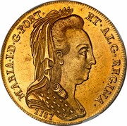 Portugal 4 Escudos (Peca) Maria I 1787 KM# 295 MARIA I D G PORT ET ALG REGINA 1787 coin obverse Portugal 4 Escudos (Peca) Maria I 1787 KM# 295 MARIA I D G PORT ET ALG REGINA 1787 coin obverse