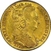 Portugal 4 Escudos (Peca) 1799 KM# 299 Kingdom Milled coinage MARIA I D G PORT ET ALG REGINA 1793 coin obverse Portugal 4 Escudos (Peca) 1799 KM# 299 Kingdom Milled coinage MARIA I D G PORT ET ALG REGINA 1793 coin obverse