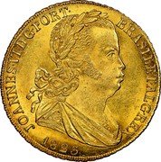 Portugal 4 Escudos (Peca) 1823 KM# 364 Kingdom Milled coinage JOANNES VI D G PORT BRASIL ET ALG REX 1822 coin obverse Portugal 4 Escudos (Peca) 1823 KM# 364 Kingdom Milled coinage JOANNES VI D G PORT BRASIL ET ALG REX 1822 coin obverse
