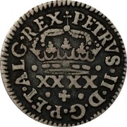 Portugal 40 Reis (Pataco) Pedro II ND KM# 134 PETRVUS·II·D·G·REX·PORTVG· coin obverse Portugal 40 Reis (Pataco) Pedro II ND KM# 134 PETRVUS·II·D·G·REX·PORTVG· coin obverse