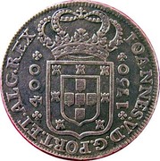 Portugal 400 Reis 1750 KM# 179 Kingdom Milled coinage 400 1750 IOANNES V D G PORT ET ALG REX coin obverse Portugal 400 Reis 1750 KM# 179 Kingdom Milled coinage 400 1750 IOANNES V D G PORT ET ALG REX coin obverse