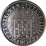 Portugal 400 Reis Pedro II 1687 KM# 145.2 PORTVG ET ALG REX PETRVS II D G coin obverse Portugal 400 Reis Pedro II 1687 KM# 145.2 PORTVG ET ALG REX PETRVS II D G coin obverse