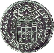 Portugal 400 Reis (Pedro II) KM# 154.3 PETRVS.II.D.G PORTVG ET ALG REX 400 coin obverse Portugal 400 Reis (Pedro II) KM# 154.3 PETRVS.II.D.G PORTVG ET ALG REX 400 coin obverse