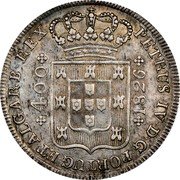 Portugal 400 Reis (Pinto. 480 Reis) 1826 KM# 377 Kingdom Milled coinage 400 PETRUS IV D G PORTUG ET ALGARB REX 1826 coin obverse Portugal 400 Reis (Pinto. 480 Reis) 1826 KM# 377 Kingdom Milled coinage 400 PETRUS IV D G PORTUG ET ALGARB REX 1826 coin obverse