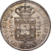 Portugal 400 Reis (Pinto. 480 Reis) 1833 KM# 403.2 Kingdom Milled coinage 400 MARIA II D G PORTUG ET ALG REGINA 1835 coin obverse Portugal 400 Reis (Pinto. 480 Reis) 1833 KM# 403.2 Kingdom Milled coinage 400 MARIA II D G PORTUG ET ALG REGINA 1835 coin obverse