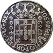 Portugal 400 Reis KM# 255.1 Kingdom Milled coinage JOSEPHUS I D G PORT ET ALG REX 400 1768 coin obverse Portugal 400 Reis KM# 255.1 Kingdom Milled coinage JOSEPHUS I D G PORT ET ALG REX 400 1768 coin obverse