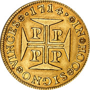 Portugal 4000 Reis 1714 KM# 195 Kingdom Milled coinage 4000 / IOANNES V D G PORT ET ALG REX 1714 coin reverse Portugal 4000 Reis 1714 KM# 195 Kingdom Milled coinage 4000 / IOANNES V D G PORT ET ALG REX 1714 coin reverse