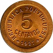 Portugal 5 Centavos 1927 KM# 572 Republic REPUBLICA PORTUGUESA 5 CENTAVOS 1927 coin obverse