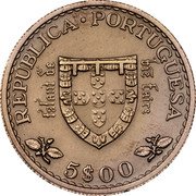 Portugal 5 Escudos 500th Anniversary of the Death of Prince Henry the Navigator 1960 INCM KM# 587 REPUBLICA PORTUGUESA 5$00 coin obverse Portugal 5 Escudos 500th Anniversary of the Death of Prince Henry the Navigator 1960 INCM KM# 587 REPUBLICA PORTUGUESA 5$00 coin obverse