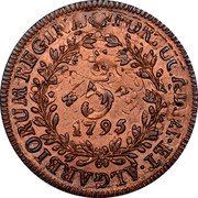 Portugal 5 Reis 1795 KM# 9 Prortuguese Administration Provincial coinage PORTUGALIÆ ET ALGARBIORUM REGINA 5 1797 coin reverse Portugal 5 Reis 1795 KM# 9 Prortuguese Administration Provincial coinage PORTUGALIÆ ET ALGARBIORUM REGINA 5 1797 coin reverse