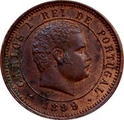 Portugal 5 Reis 1899 KM# 530 Kingdom Decimal coinage CARLOS I REI DE PORTUGAL 1899 coin obverse Portugal 5 Reis 1899 KM# 530 Kingdom Decimal coinage CARLOS I REI DE PORTUGAL 1899 coin obverse