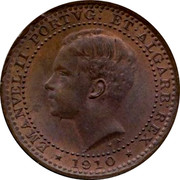 Portugal 5 Reis 1910 KM# 555 Kingdom Decimal coinage EMANVEL II PORTVG ET ALGARB REX 1910 coin obverse Portugal 5 Reis 1910 KM# 555 Kingdom Decimal coinage EMANVEL II PORTVG ET ALGARB REX 1910 coin obverse