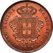 Portugal 5 Reis (V Reis) 1850 KM# 1 Prortuguese colony Early coinage MARIA II D G PORTUG ET ALG REGINA coin obverse Portugal 5 Reis (V Reis) 1850 KM# 1 Prortuguese colony Early coinage MARIA II D G PORTUG ET ALG REGINA coin obverse
