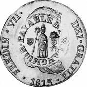UK 5 Shillings 3 Pence FERDINAND VII countermark ND KM# CC83 DEI GRATIA 1813 FERDIN VII coin obverse UK 5 Shillings 3 Pence FERDINAND VII countermark ND KM# CC83 DEI GRATIA 1813 FERDIN VII coin obverse