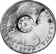 UK 5 Shillings Scotland Countermark ND (1811) Host Date 1799 KM# CC63 DEI GRATIA 1799 CAROLUS IIII coin obverse UK 5 Shillings Scotland Countermark ND (1811) Host Date 1799 KM# CC63 DEI GRATIA 1799 CAROLUS IIII coin obverse