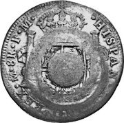 UK 5 Shillings Charles IV countermark ND (1811) Host Date 1794 FM Rare KM# CC77 HISPAN ET IND REX M 8R F M coin reverse UK 5 Shillings Charles IV countermark ND (1811) Host Date 1794 FM Rare KM# CC77 HISPAN ET IND REX M 8R F M coin reverse