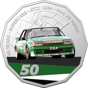 Australia 50 Cents (60 Years Supercars - Ford XE Falcon) 60 YEARS SUPERCARS ATCC 1984 FORD XE FALCON DICK JOHNSON XMO MOTORCRAFT XMO TAA PALMER TUBE MILLS 50 coin reverse Australia 50 Cents (60 Years Supercars - Ford XE Falcon) 60 YEARS SUPERCARS ATCC 1984 FORD XE FALCON DICK JOHNSON XMO MOTORCRAFT XMO TAA PALMER TUBE MILLS 50 coin reverse