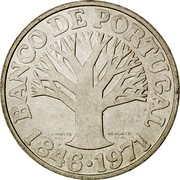 Portugal 50 Escudos 125th Anniversary of the Bank of Portugal 1971 KM# 601 ANCO DE PORTUGAL J. A. MANTA DEL. M. NORTE SCVL. 1846 1971 coin reverse Portugal 50 Escudos 125th Anniversary of the Bank of Portugal 1971 KM# 601 ANCO DE PORTUGAL J. A. MANTA DEL. M. NORTE SCVL. 1846 1971 coin reverse