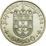 Portugal 50 Escudos 500th Birth Annivevsary of Pedro Alvares Cabral 1968 KM# 593 50$00 REPUBLICA PORTUGUESA coin obverse Portugal 50 Escudos 500th Birth Annivevsary of Pedro Alvares Cabral 1968 KM# 593 50$00 REPUBLICA PORTUGUESA coin obverse