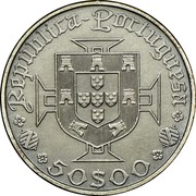 Portugal 50 Escudos 500th Birth Annivevsary of Vasco da Gama 1969 KM# 598 50$00 REPUBLICA PORTUGUESA coin obverse Portugal 50 Escudos 500th Birth Annivevsary of Vasco da Gama 1969 KM# 598 50$00 REPUBLICA PORTUGUESA coin obverse