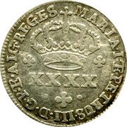 Portugal 50 Reis (1/2 Tostao) (Maria I and Pedro III) KM# 263 MARIA I ET PETRUS III D G PT ALG REGES XXXX coin obverse Portugal 50 Reis (1/2 Tostao) (Maria I and Pedro III) KM# 263 MARIA I ET PETRUS III D G PT ALG REGES XXXX coin obverse