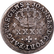 Portugal 50 Reis (1/2 Tostao) ND KM# 311 Kingdom Milled coinage JOANNES D G PORT E ALG P REGENS XXXX coin obverse Portugal 50 Reis (1/2 Tostao) ND KM# 311 Kingdom Milled coinage JOANNES D G PORT E ALG P REGENS XXXX coin obverse
