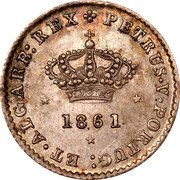 Portugal 50 Reis 1861 KM# 493 Kingdom Decimal coinage PETRUS V PORTUG ET ALGARB REX 1855 coin obverse Portugal 50 Reis 1861 KM# 493 Kingdom Decimal coinage PETRUS V PORTUG ET ALGARB REX 1855 coin obverse