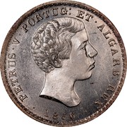 Portugal 500 Reis 1856 KM# 494 Kingdom Decimal coinage PETRUS V PORTUG ET ALGARB REX 1856 coin obverse Portugal 500 Reis 1856 KM# 494 Kingdom Decimal coinage PETRUS V PORTUG ET ALGARB REX 1856 coin obverse
